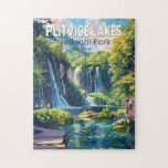 Nationalpark Plitvicer Seen Kroatien Puzzle<br><div class="desc">Plitvice Lakes Vektorgrafik Design. Die Seen des Parks werden durch natürliche Travertindämme voneinander getrennt,  die durch Wasser entstehen,  das in dünnen Schichten über Schwellenwerten fließt.</div>
