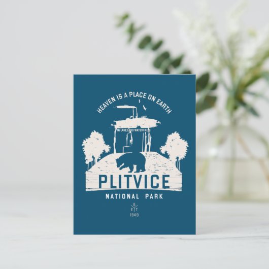 Nationalpark Plitvicer Seen Weißes Design Postkarte (Stehend Vorderseite)