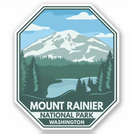 Nationalpark Rainier Minimal Retro Emblem Aufkleber (Vorderseite)