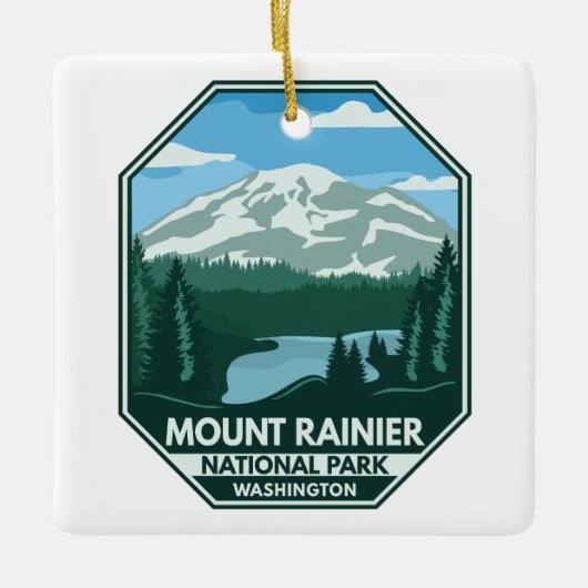Nationalpark Rainier Minimal Retro Emblem Keramikornament (Vorderseite)