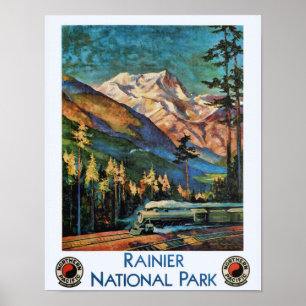 Nationalpark Rainier Vintager Zug Poster
