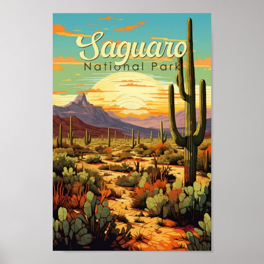 Nationalpark Saguaro Illustration Retro Poster (Vorne)