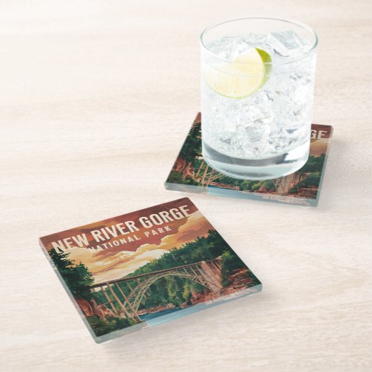 Nationalpark und Erhaltung der New River Gorge Glasuntersetzer (Schrägansicht)