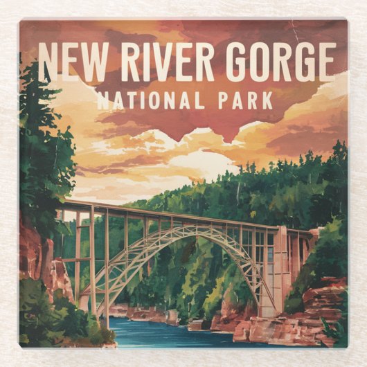 Nationalpark und Erhaltung der New River Gorge Glasuntersetzer (Vorderseite)