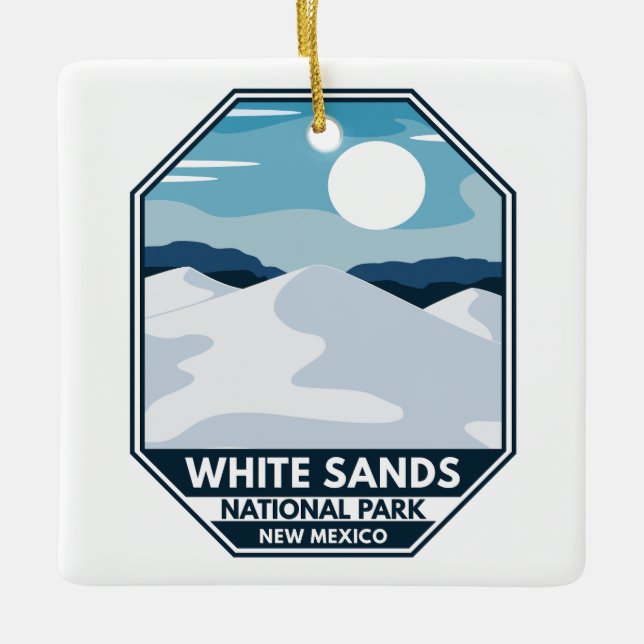 Nationalpark Weißer Sand Minimal Retro Emblem Keramikornament (Vorderseite)