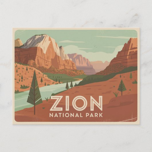 Nationalpark Zion Postcard Retro Postkarte (Vorderseite)