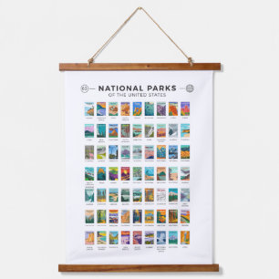 Nationalparks der Vereinigten Staaten Liste Vintag Wandteppich Mit Holzrahmen