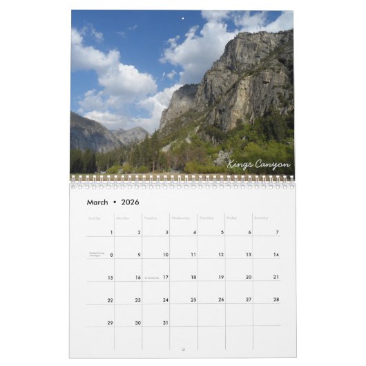 Nationalparks in Kalifornien Kalender (Mär 2026)
