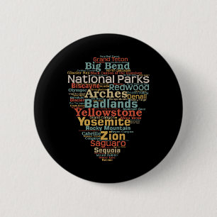 Nationalparks Liste Wortwolke Camping Wandern Männ Button
