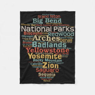 Nationalparks Liste Wortwolke Camping Wandern Männ Fleecedecke