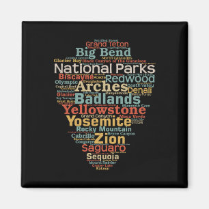 Nationalparks Liste Wortwolke Camping Wandern Männ Magnet