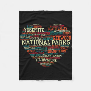 Nationalparks Liste Wortwolke Herz Camping Männer Fleecedecke