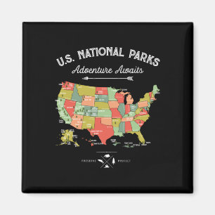 Nationalparks T-Shirt Karte Camping Frauen Männer  Magnet