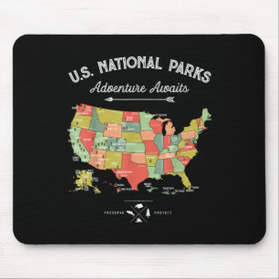 Nationalparks-T-Shirt-Karte-Camping-Frauen-Männer- Mousepad