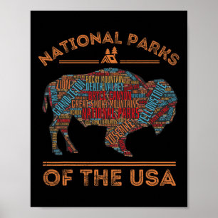 Nationalparks USA Buffalo Reisen Outdoor Wandern Poster