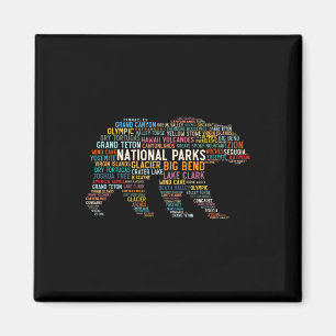 Nationalparks USA Liste Wortwolke Bär Camping An Magnet