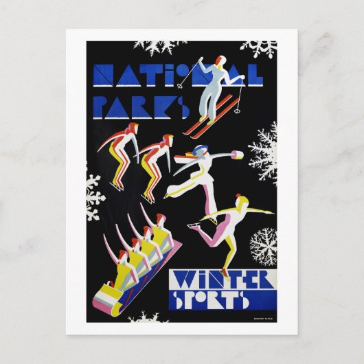 Nationalparks Wintersport Vintage Poster 1936 Postkarte (Vorderseite)