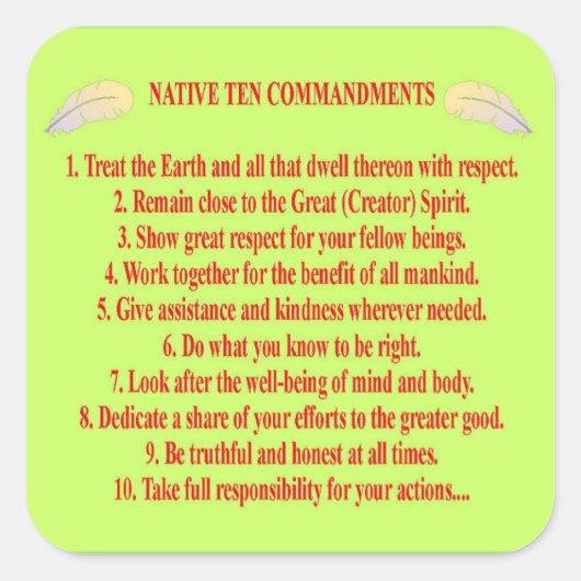 Native 10 Gebote Square Sticker (Vorderseite)