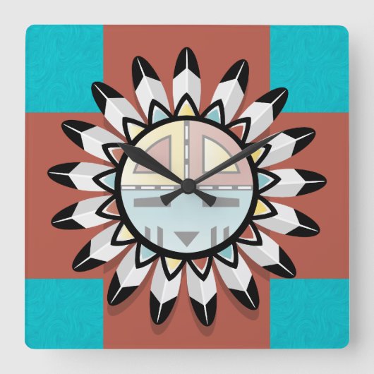 Native American Abstract Art Hopi Mask Quadratische Wanduhr (Vorderseite)