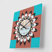 Native American Abstract Art Hopi Mask Quadratische Wanduhr (Winkel)