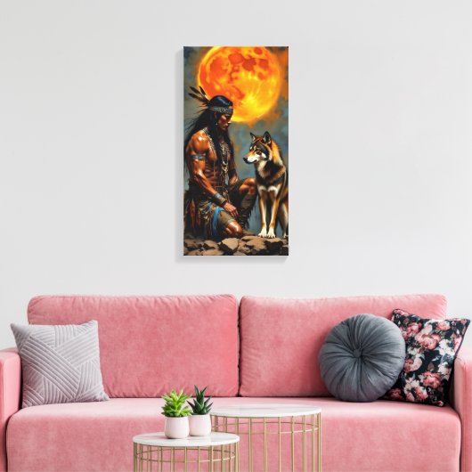 Native American and Wolf Leinwanddruck (Insitu (Wohnzimmer))