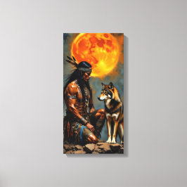 Native American and Wolf Leinwanddruck