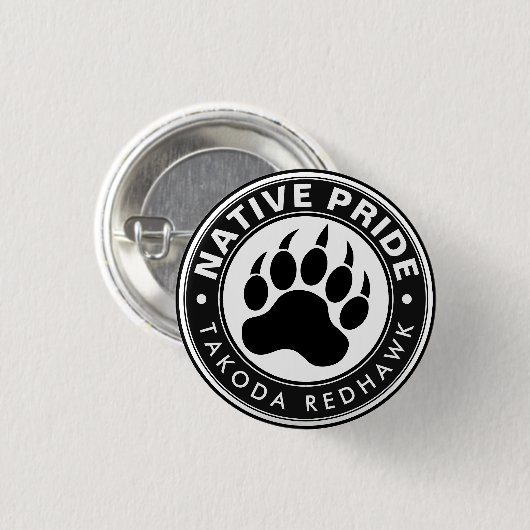 Native American Bear Paw Logo Personalized Name Button (Vorne & Hinten)