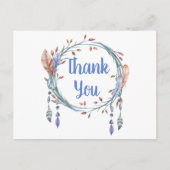 Native American Blue Tribal Feather Boho Vielen Da Postkarte (Vorderseite)