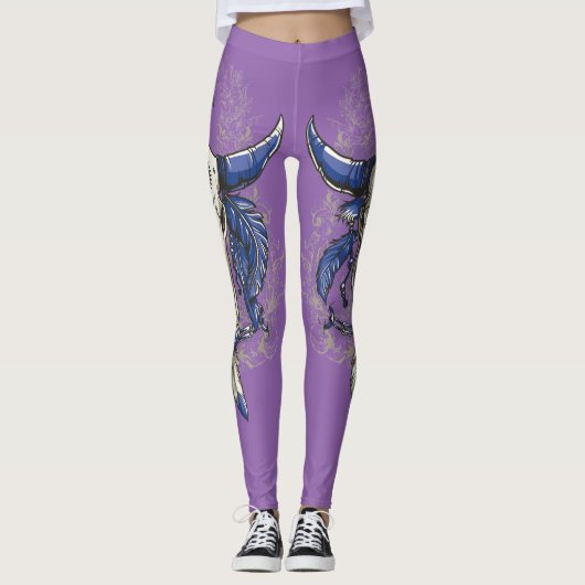 Native American BULL SKULL blue Leggings (Vorderseite)