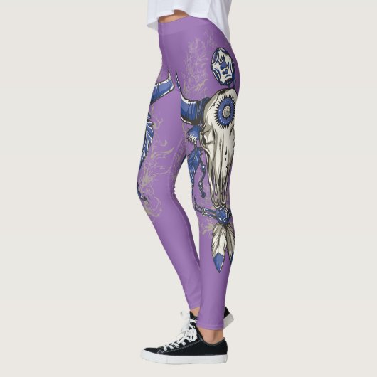 Native American BULL SKULL blue Leggings (Links)