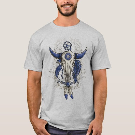Native American BULL SKULL blue T-Shirt (Vorderseite)