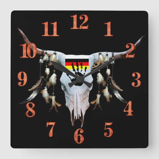 Native American Cattle Head Wall Clock Quadratische Wanduhr (Vorderseite)