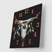 Native American Cattle Head Wall Clock Quadratische Wanduhr (Winkel)