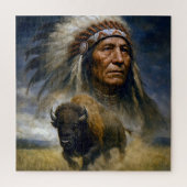 Native American Chief with Charging Buffalo Puzzle (Vertikal)
