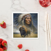 Native American Chief with Charging Buffalo Serviette (Beispiel)