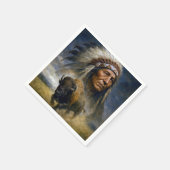 Native American Chief with Charging Buffalo Serviette (Ecke)