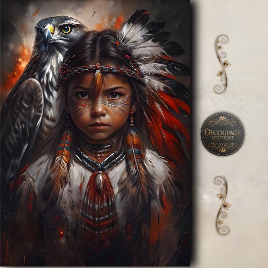 Native American Child & Eagle Headdress Decoupage Seidenpapier