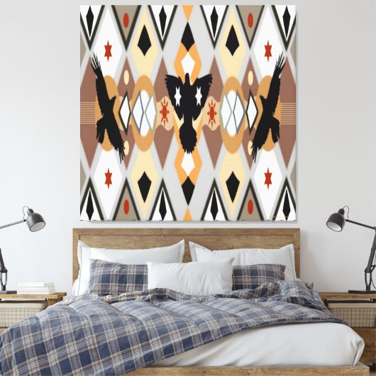 Native American Crow Stretched Canvas Print Leinwanddruck (Insitu (Schlafzimmer))