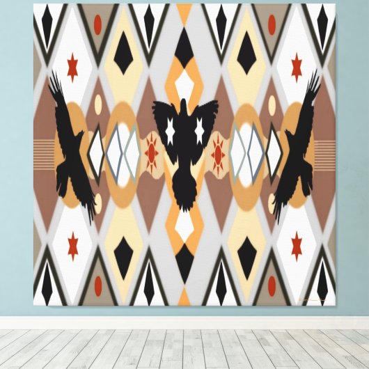 Native American Crow Stretched Canvas Print Leinwanddruck (Insitu (Holzboden))