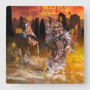 Native American Dancer ROLLING THUNDER Quadratische Wanduhr