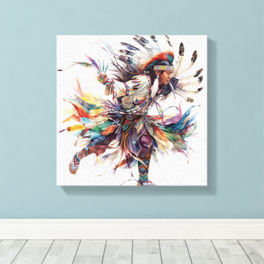 Native American Dancer Stretched Canvas Print Leinwanddruck (Insitu (Holzboden))