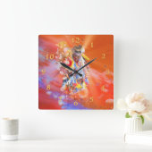 Native American DANCING WOLVES Quadratische Wanduhr (Zuhause)