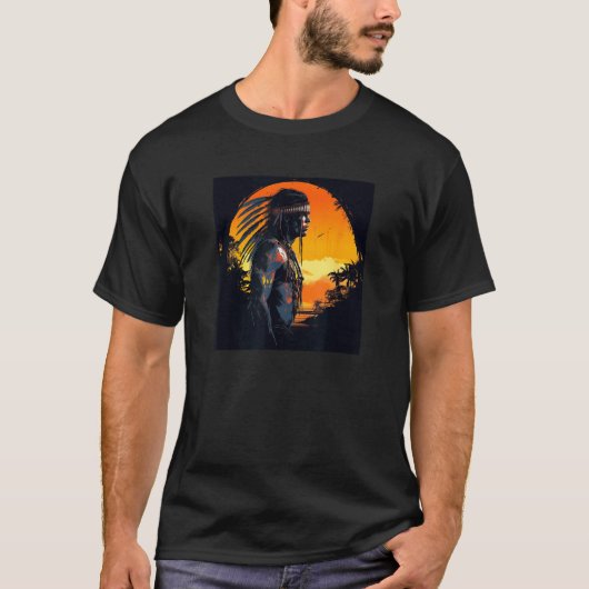 Native American Day Warrior Sunset Retro For Boys T-Shirt (Vorderseite)