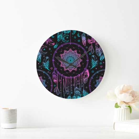 Native American Dreamcatcher Moon Pattern Große Wanduhr (Zuhause)