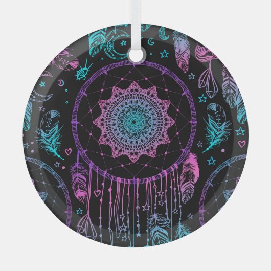 Native American Dreamcatcher Moon Pattern Ornament Aus Glas (Vorderseite)
