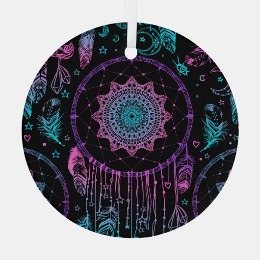 Native American Dreamcatcher Moon Pattern Ornament Aus Glas (Rückseite)