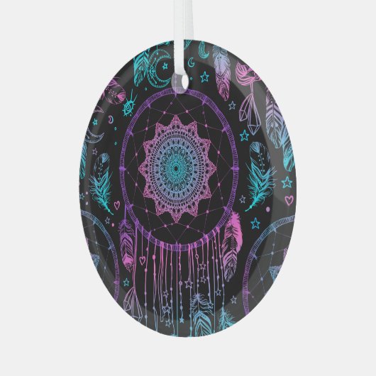 Native American Dreamcatcher Moon Pattern Ornament Aus Glas (Vorderseite links)