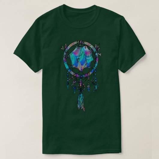 Native American Dreamcatcher Psychedelic Wolf Gesc T-Shirt (Design vorne)