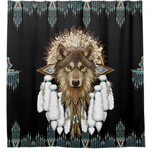 Native American Dreamcatcher Wolf 05 Duschvorhang (Vorderseite)