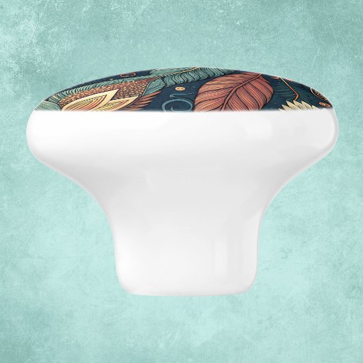 Native American Feather Swirl Terra Cotta Aquamari Keramikknauf